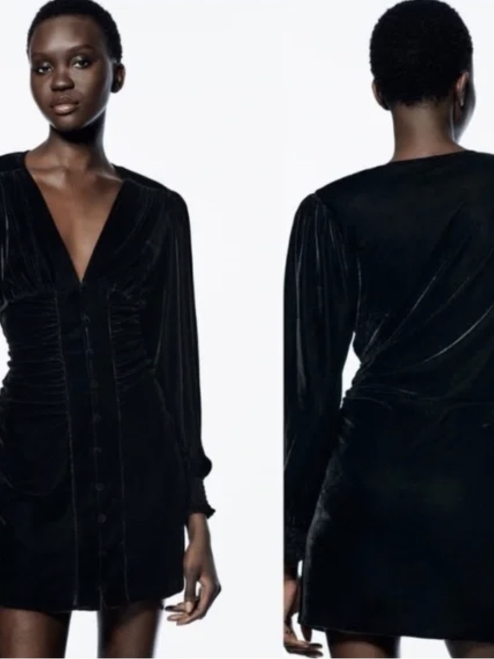 Zara Black Velvet Dress With Button Detail Size Medium